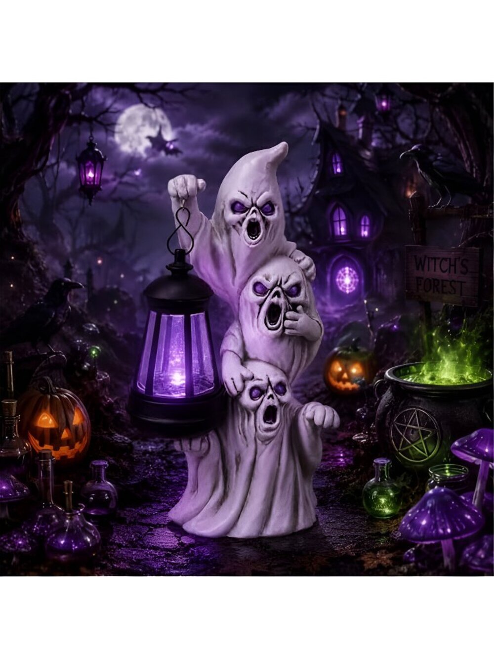 Triple Ghosts Halloween Figurine with Solar Lighted,Halloween Decorations